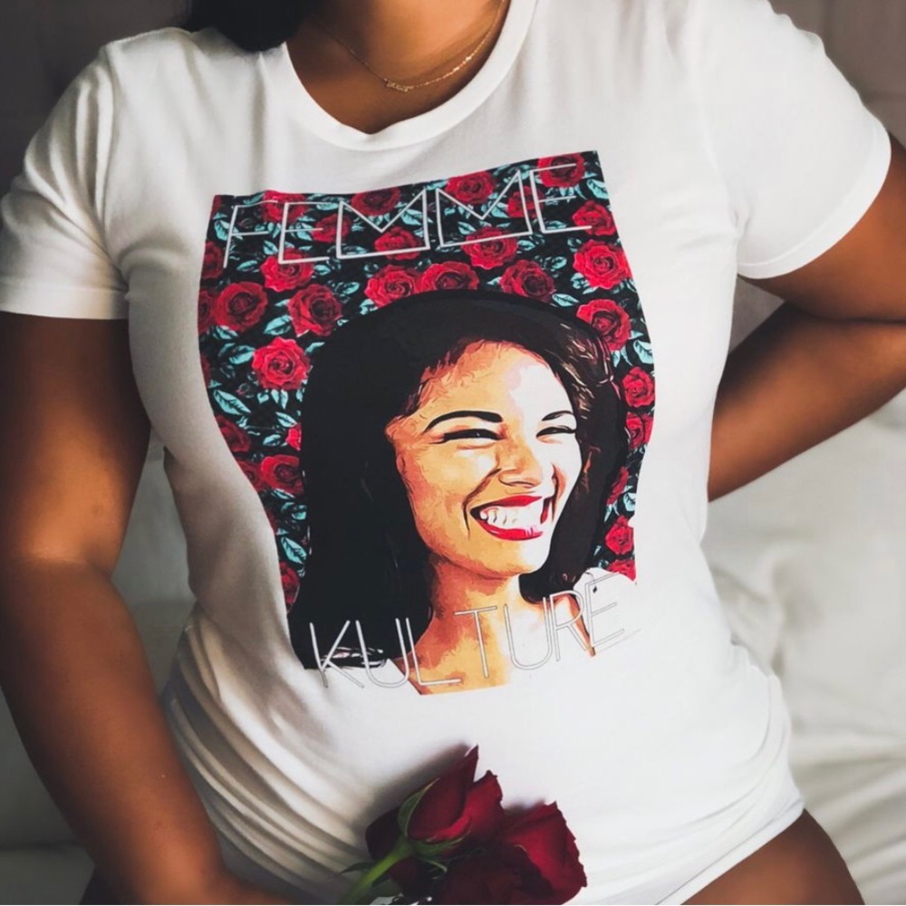 Femme Kulture x Selena White T-Shirt (roses)
